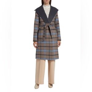 Elie Tahari Charcoal Plaid Wool Blend Coat